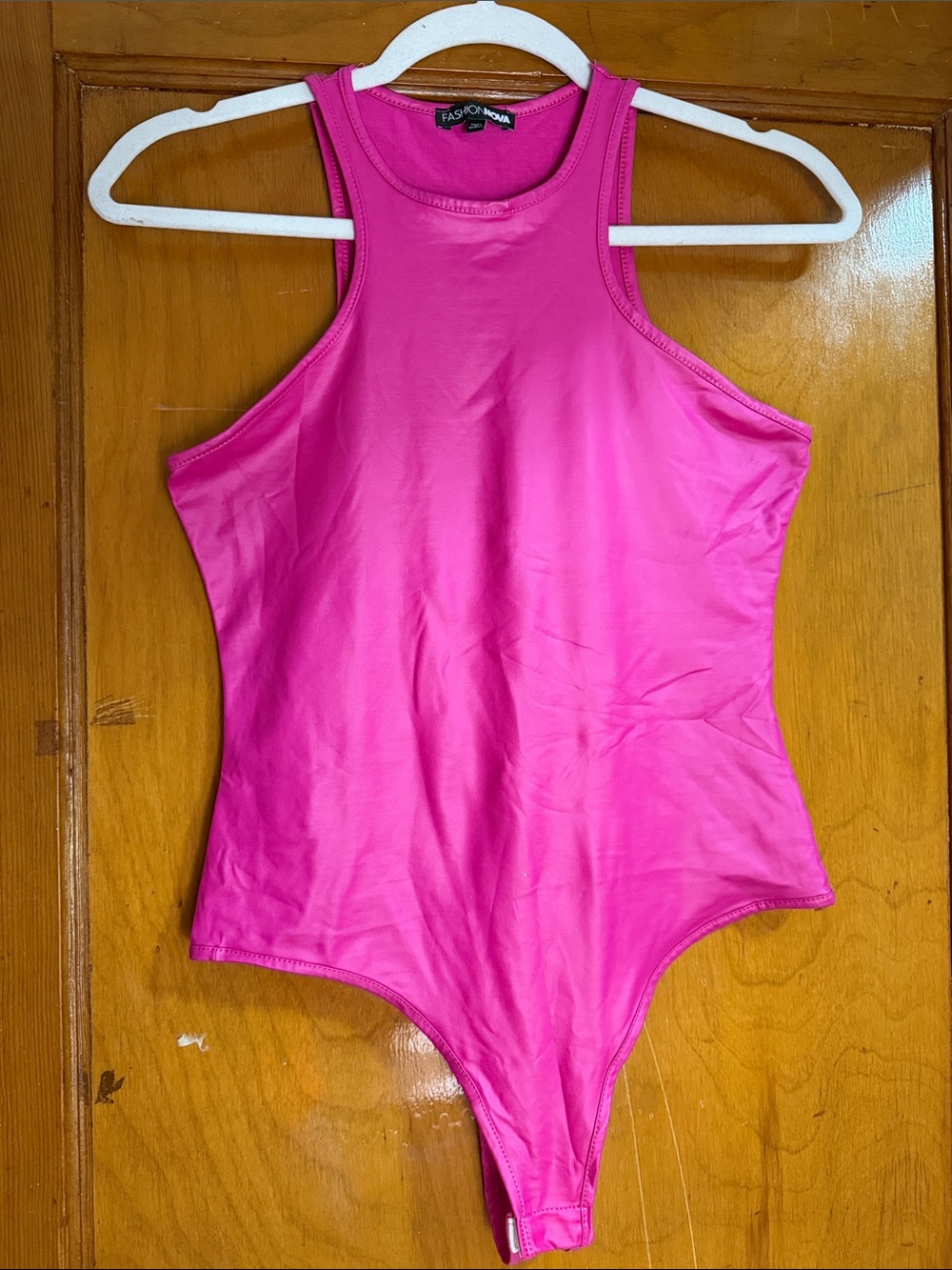 Fashion Nova Bright Pink Tank Faux leather Bodysuit